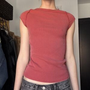 Free People Ribbed Cap-Sleeve Tank in Coral Rose